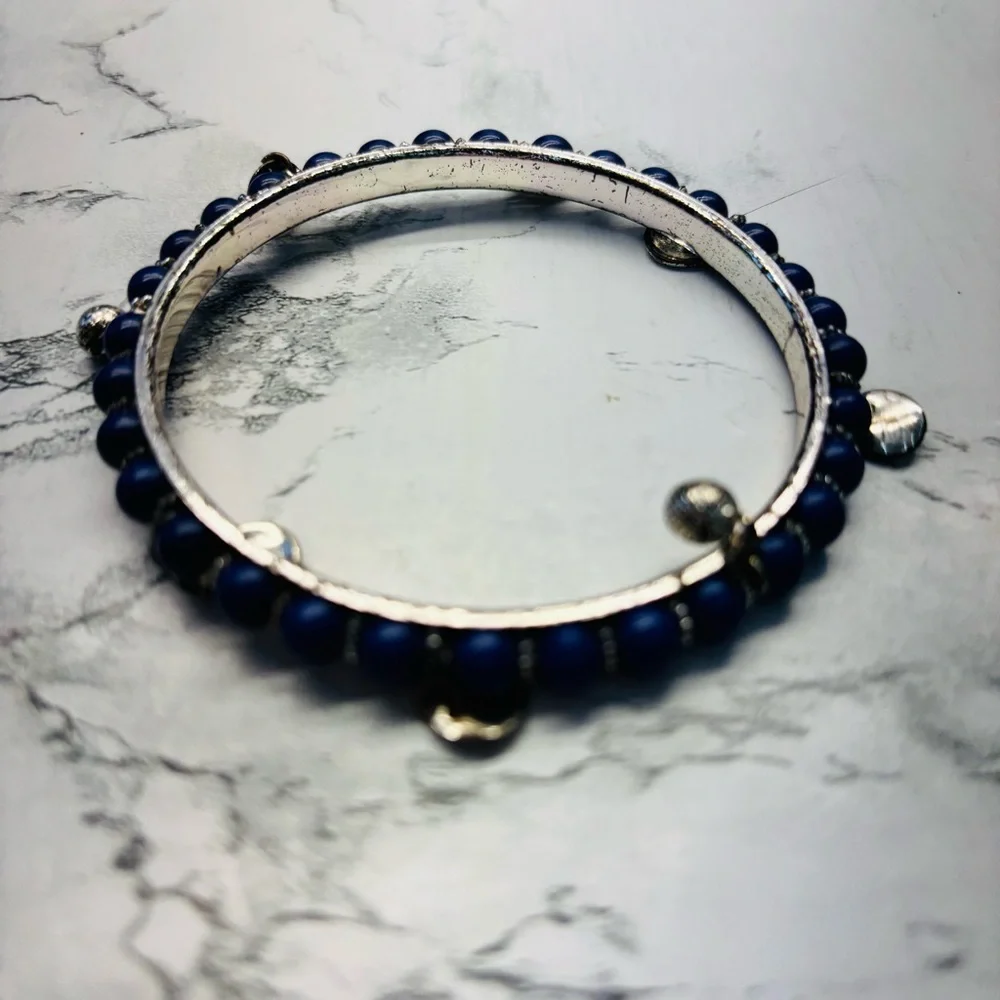 Silver and Blue Beaded Charm Bracelet